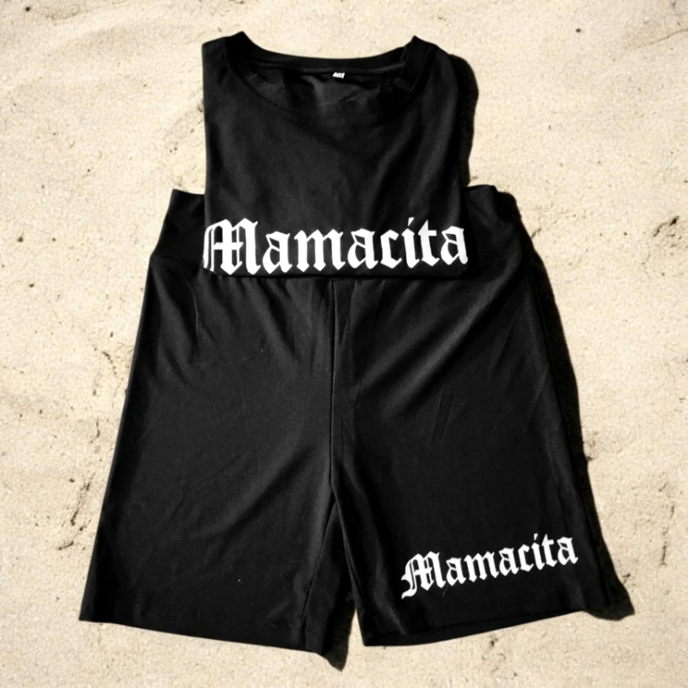 NWOT MAMACITA Woman's T-Shirt & Shorts Beach Wear Summer Little Mama Latino Sz M